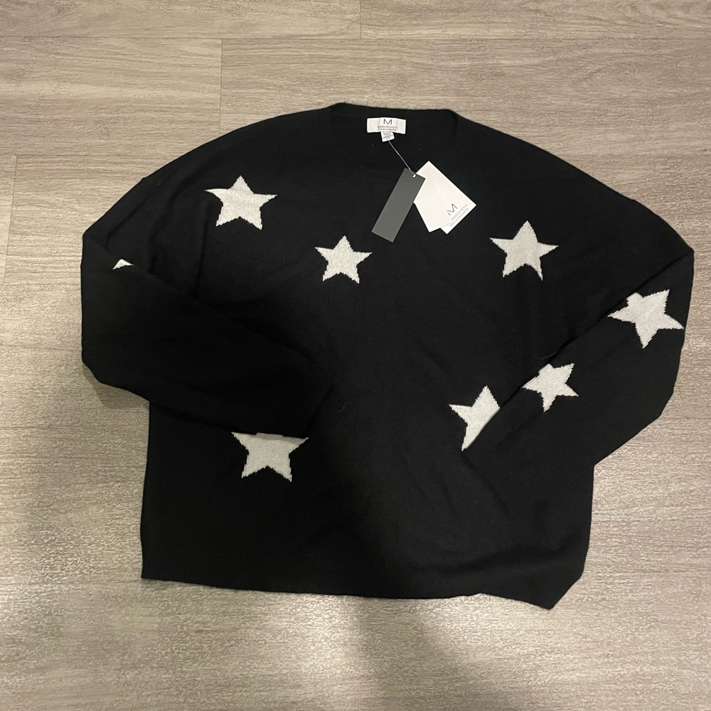 Magaschoni Black Cashmere Star Sweater with White Stars